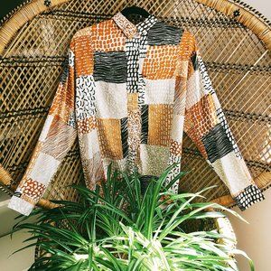 NWOT Abstract print satin button up blouse